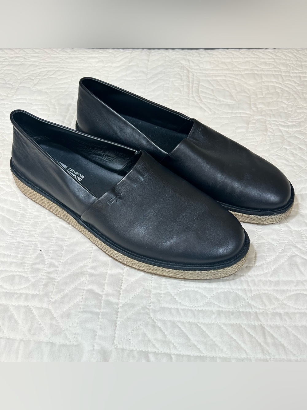 Salvatore Ferragamo Black Leather Espadrilles Mens Size 10
